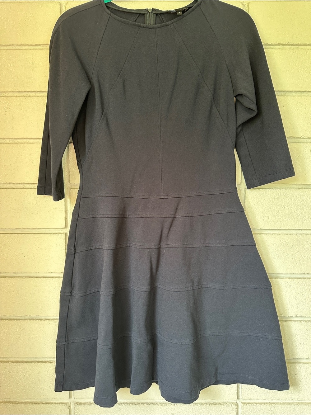 Worth Black Midi Dress with Three-Quarter Sleeves